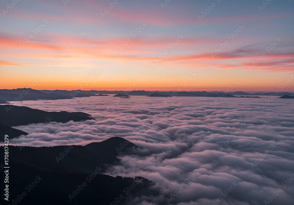 Fototapeta premium Clouds over mountains at sunset.