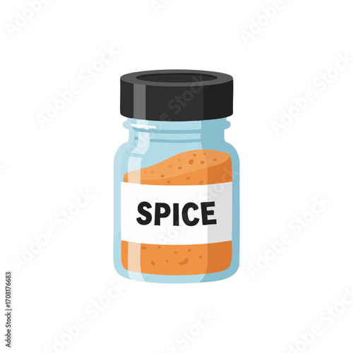 Illustrated glass bottle containing vibrant orange powder, perfect for adding rich flavor to culinary dishes and home kitchen cooking, a staple ingredient