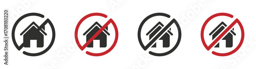 House not Approved Icons. Unavailable house vector icon. Homeless vector sign. Wrong house icon