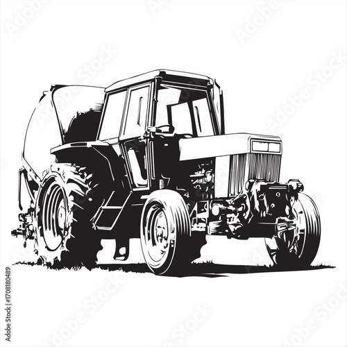 Black and White farm-round-baler Illustration