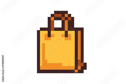 Pixel art shopping bag icon. 8-bit retro gaming style graphic. Symbol for e-commerce, online store, sale and purchase. Vector illustration for retail and consumerism concept.