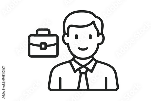 Linear business feedback icon. Cartoon style vector illustration. Professional review symbol with briefcase. Office worker, employee evaluation concept. Transparent background stock asset set.