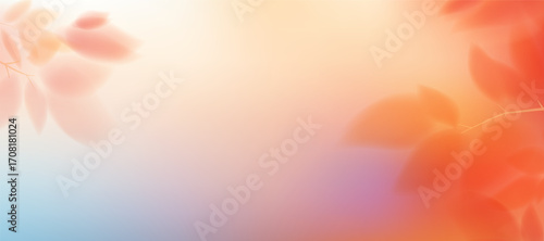 Blurred autumn leaves on abstract background with orange-pink gradient. Blur effect on autumn theme. Vector illustration