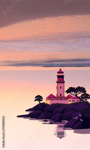 lighthouse on the coast at sunset