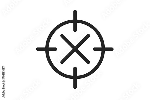 Targeted meeting cancellation icon, abstract cross symbol in focus, linear vector illustration, business notification, appointment or event decline, bold outline, isolated transparent background
