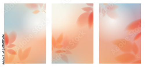 Srange blue gradient autumn background. Abstract graduated peach and blue background, blurred autumn leaves. Blur effect. Soft gradient mesh. Vector illustration.