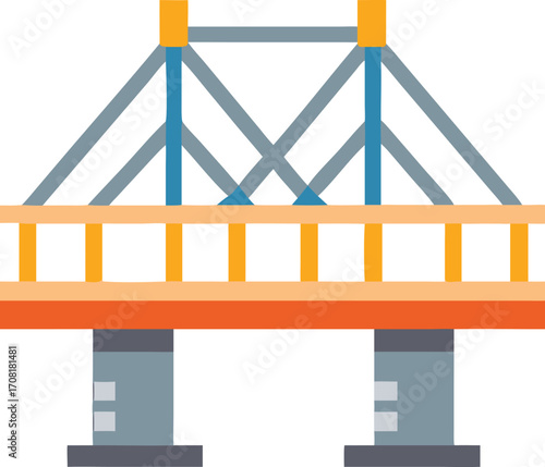 Vector illustration of a gray and orange suspension bridge