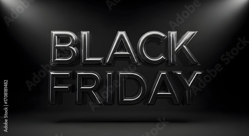 Elegant Black Friday promotional banner with metallic 3D text effect on a black backdrop