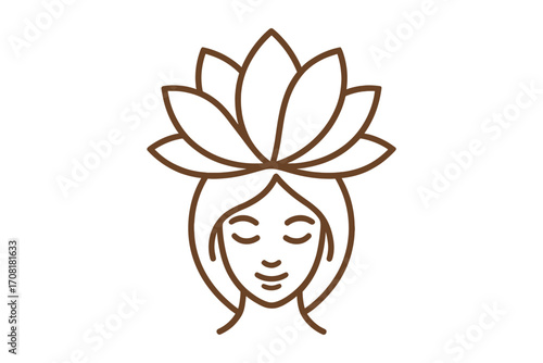 Elegant linear lotus flower logo design for beauty spa, wellness center, and holistic health branding, minimalist vector illustration with transparent background, calm and natural concept