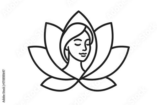 Elegant linear lotus flower logo design for beauty spa, wellness center, and relaxation brand, minimalist vector illustration with transparent background, floral and natural symbol set