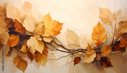 Autumn leaves fall gently in a serene natural landscape scene outdoors