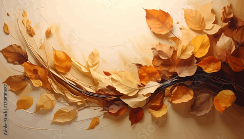 Autumn leaves scattered on a textured surface with natural patterns