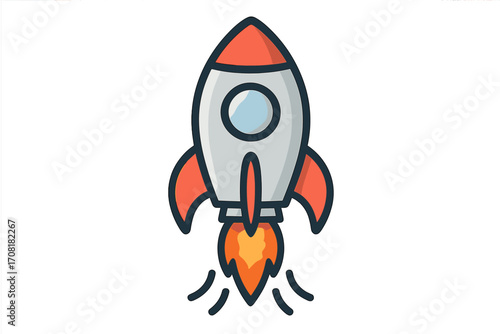 Rocket icon vector illustration, launch symbol, spaceship cartoon graphic with transparent background, space exploration icon set, futuristic spacecraft design, outer space technology concept