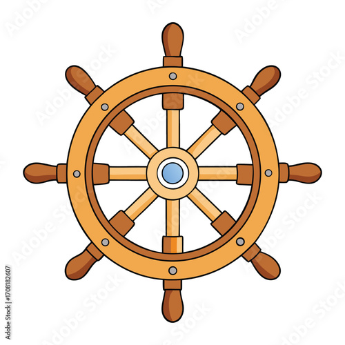 Flat Vector Illustration of a Ship Steering Wheel