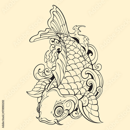Japanese asset koi fish vector line art