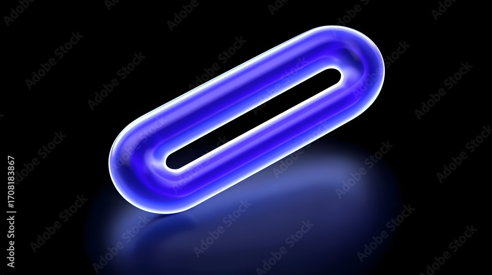 Obraz premium A sleek, minimalist, and futuristic chrome paperclip-shaped abstract art illust n with a glowing neon blue silhouette against a dark background.