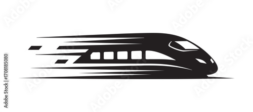 Modern fast train emblem, icon, label, silhouette. Vector illustration