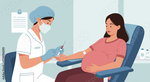 Nurse taking blood from pregnant woman for medical checkup, essential for prenatal care and health monitoring