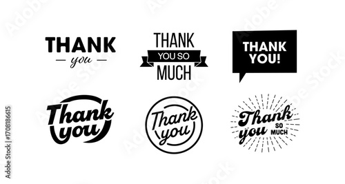 Elegant thank you typography designs in black and white for print and digital use