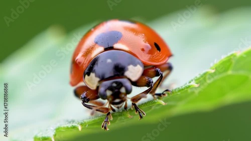 Ladybug on Green Leaf