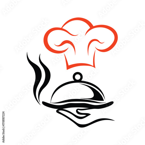 Chef's Hat and Serving Dish Logo with Steam