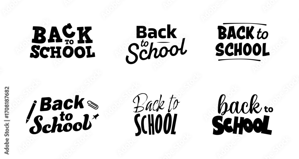 Fototapeta premium Back to school typography set: creative variations in bold and script fonts
