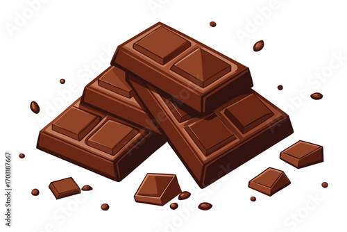 a pile of chocolate bars on a white background