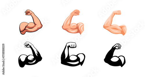 Six arm flex designs showcasing strength in various artistic styles