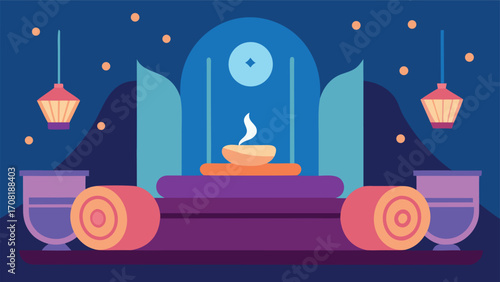 Serene luxury spa retreat with soft lighting and plush elements vector illustration