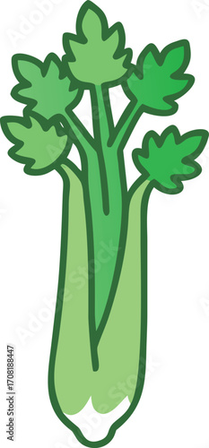 Fresh cartoon celery stalk with leaves, ready for a healthy snack
