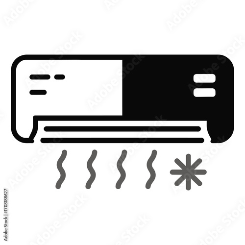 Modern air conditioner unit blowing cool air icon