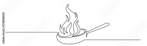 Continuous line art of a spatula with smoke on top. This icon is for a banner sticker or a restaurant logo.