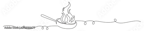Continuous line art of a spatula with smoke on top. This icon is for a banner sticker or a restaurant logo.