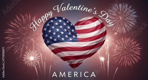 Happy valentines day america heart with fireworks