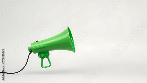 Green megaphone on neutral background, representing marketing and clear communication.