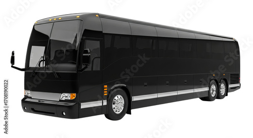 A sleek, modern, black passenger bus on a white background, ideal for transportation, travel, and charter services, representing efficient transit solutions for groups