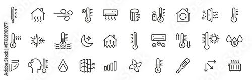 Temperature outline icon set. Thermometer, heat, cold, climate, weather line icons. Vector icons