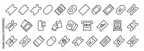 Tickets outline icon set. Cinema, concert, flight, event, sports line icons. Vector icons