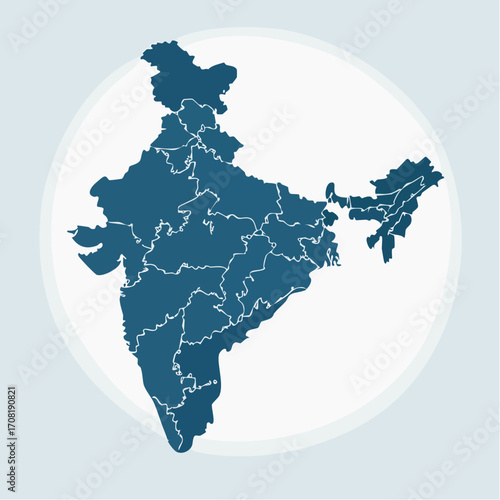 Detailed political map of the Indian subcontinent with state borders, presented as a clean vector illustration