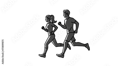 Vector Illustration of Running Man and Woman Line Art Silhouettes AI EPS PNG