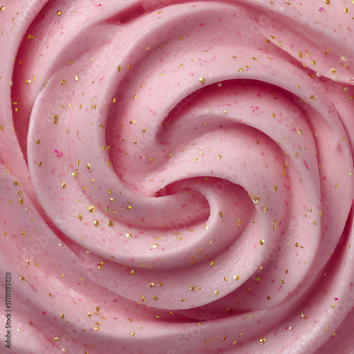 Pink Whipped Cream With Gold Sprinkles, Dessert Macro Texture