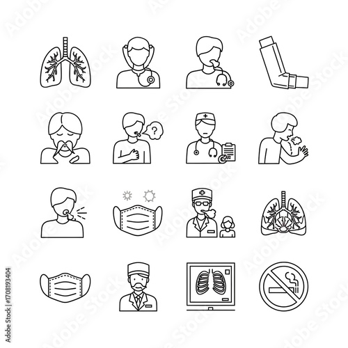 Respiratory Health and Medical Icons Keywords: lungs, doctor, patient, cough, sneeze, mask