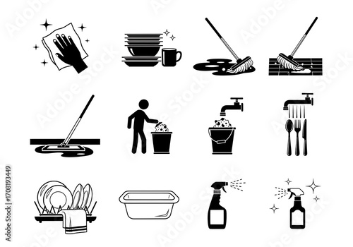 Set of Icons for Cleaning and Housekeeping Tasks symbols