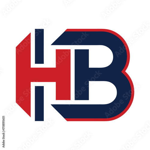 the hb logo with a red, blue and white background