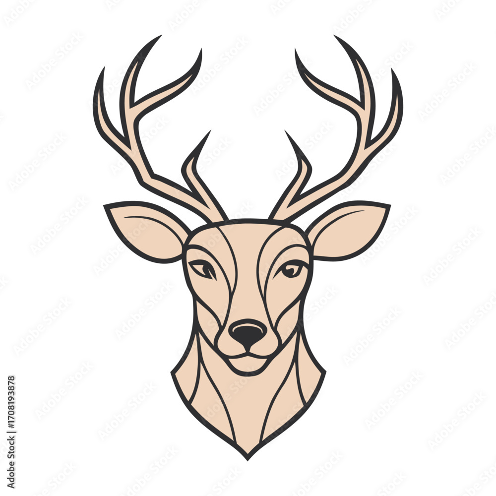 Naklejka premium Minimalist Line Art of Deer Head with Antlers