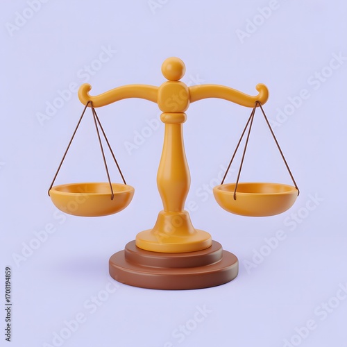 Golden scales of justice balanced on a wooden stand