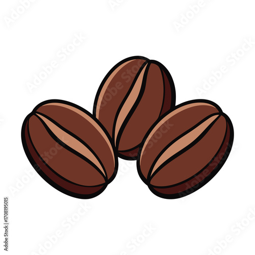 three coffee beans on a white background