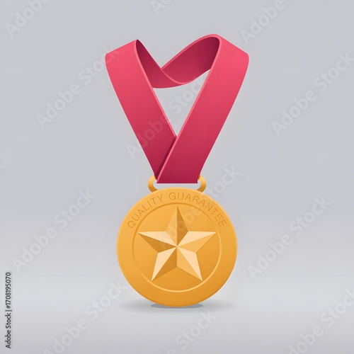 Golden medal with a star emblem and red ribbon award
