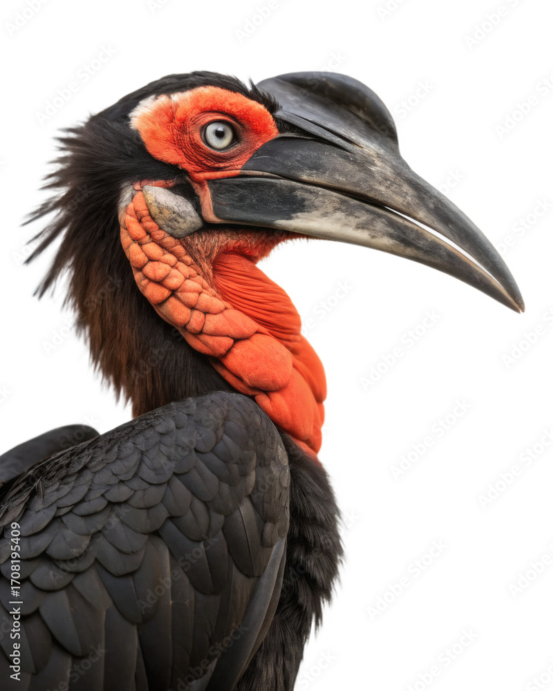 Obraz premium striking ground hornbill with elaborate crest, cutout PNG transparent background