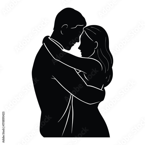a silhouette of a man and woman hugging